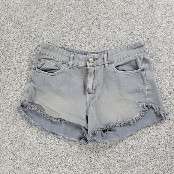 Free People Womens Cut Off Jean Shorts 26 Blue Distressed Denim Button Fly - Picture 13 of 14